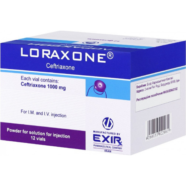 Лораксон порошок для р-ну д/ін. по 1000 мг №12 у флак.