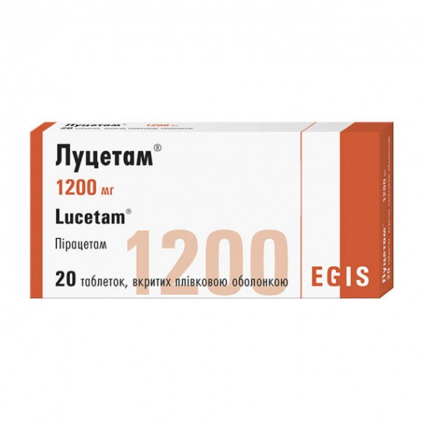 Луцетам таблетки, в/плів. обол. по 1200 мг №20 (10х2)