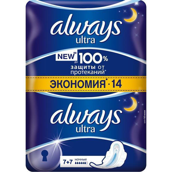 Прокладки гігієнічні Always Ultra Night, 6 крапель, 4 розмір, 14 штук