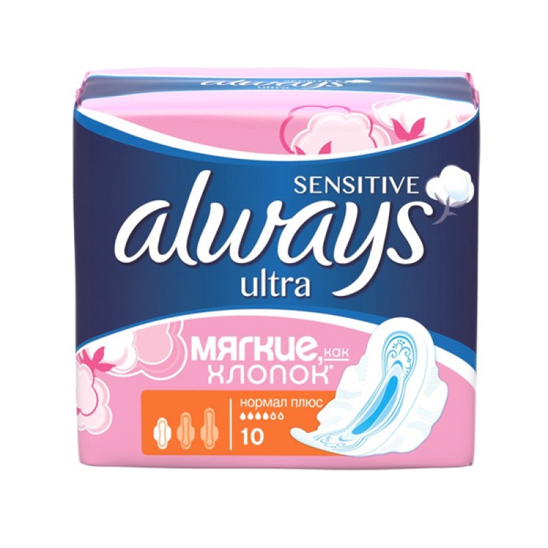 Гігієнічні прокладки Always Ultra Sensitive Нормал Плюс, 10 шт Гігієнічні прокладки Always Ultra Sensitive Нормал Плюс, 10 шт