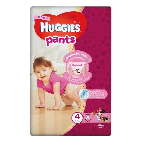 Підгузки-трусики дитячі Huggies Pants Girl для дівчаток, розмір 4, 9-14 кг, 36 штук