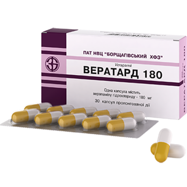 Вератард 180 капсули прол./д. по 180 мг №30 (10х3)