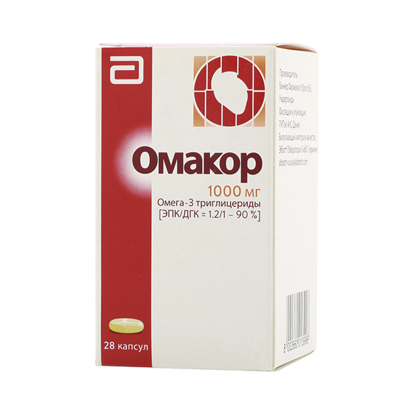 Омакор капсули м’як. по 1000 мг №28 у флак.