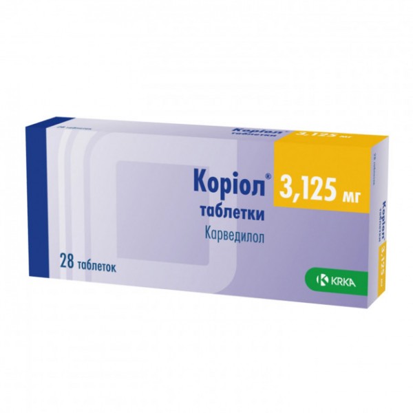 Коріол таблетки по 3.125 мг №28 (7х4)
