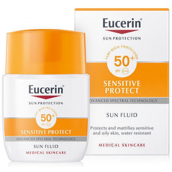 Флюїд сонцезахисний Eucerin Sun для чутливої шкіри обличчя, SPF 50+, 50 мл