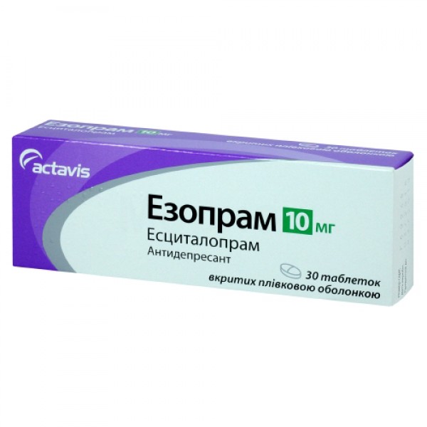Езопрам таблетки, в/плів. обол. по 10 мг №30 (10х3)