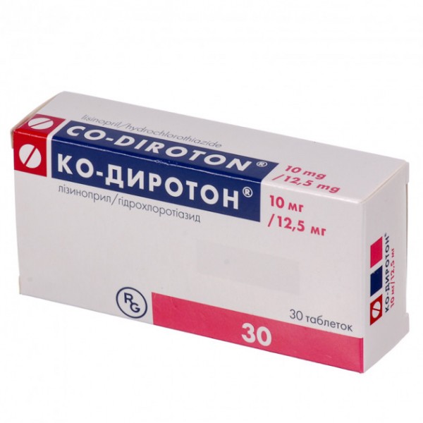Ко-диротон таблетки по 10 мг/12.5 мг №30 (10х3)