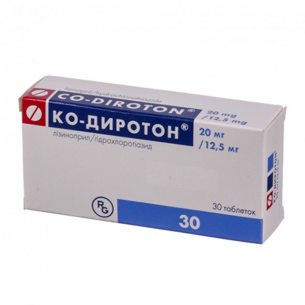 Ко-диротон таблетки по 20 мг/12.5 мг №30 (10х3)