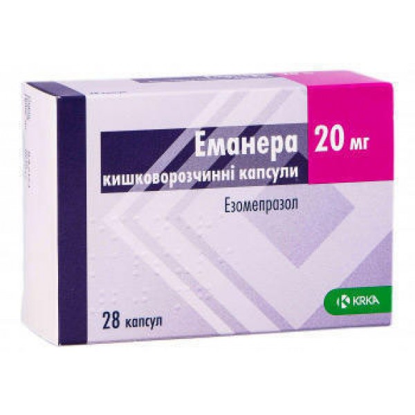 Еманера капсули киш./розч. по 20 мг №28 (7х4)