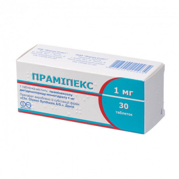 Праміпекс таблетки по 1 мг №30 (10х3)