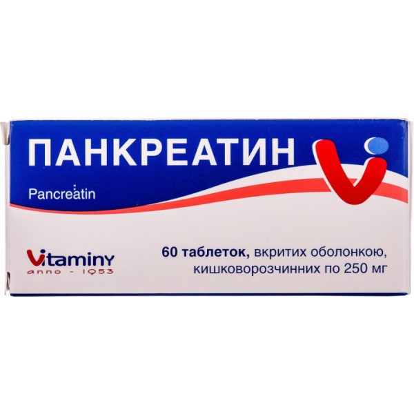 Панкреатин таблетки, в/о, киш./розч. по 0.25 г №60 (10х6)