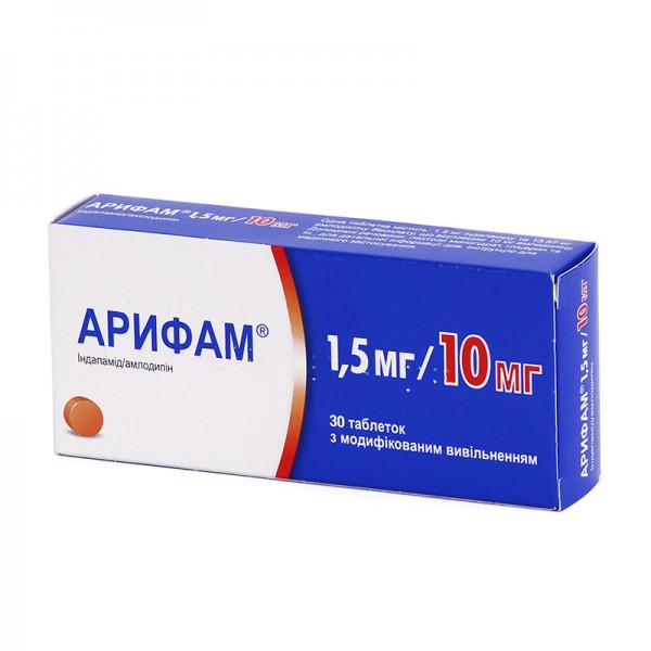 Арифам 1,5 мг/10 мг таблетки з модиф. вивіл. по 1.5 мг/10 мг №30 (15х2)