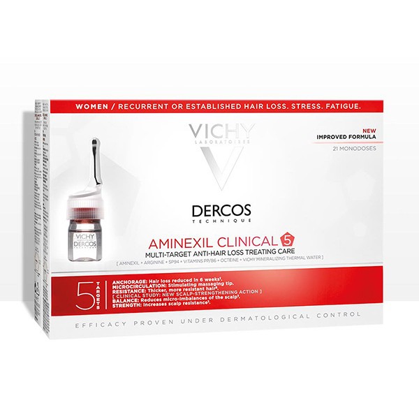 Комплексний засіб для волосся Vichy Dercos Aminexil Clinical 5 проти випадіння, для жінок, 21 х 6 мл