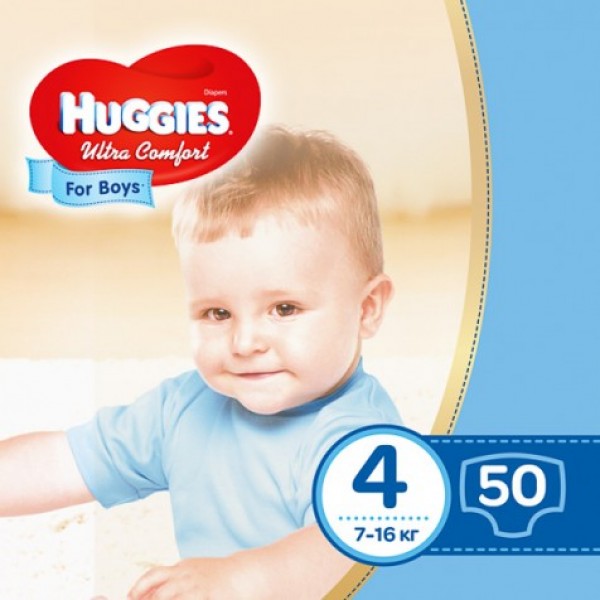 Підгузки дитячі Huggies Ultra Comfort для хлопчиків розмір 4, 8-14 кг, 50 штук