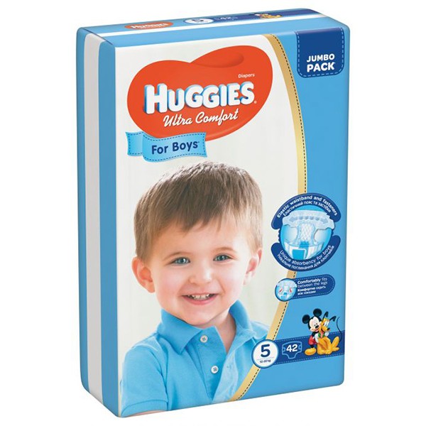 Підгузки дитячі Huggies Ultra Comfort для хлопчиків розмір 5, 12-22 кг, 42 штуки