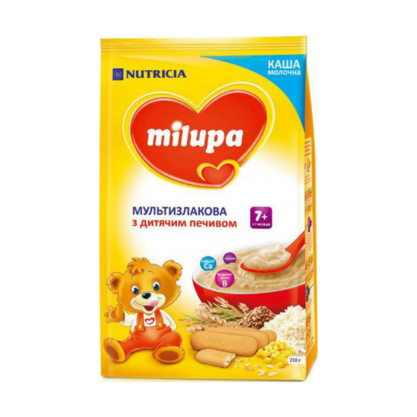 Суха молочна каша Milupa швидкорозчинна мультизлакова з печивом для дітей від 7 місяців, 210 г