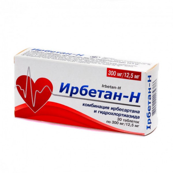 Ірбетан-Н таблетки по 300 мг/12.5 мг №30 (10х3)
