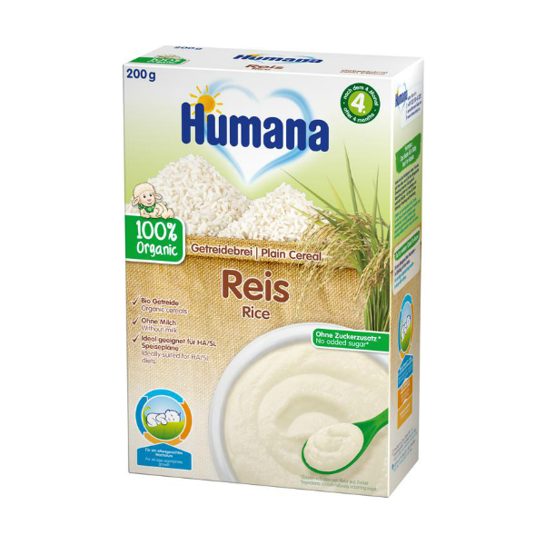 Суха безмолочна каша Humana рисова органічна для дітей з 6 місяців, 200 г