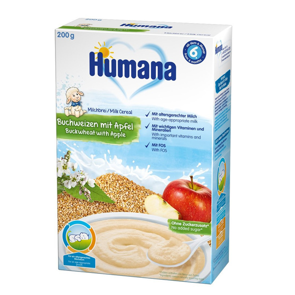 Суха молочна каша Humana гречана з яблуком для дітей з 6 місяців, 200 г