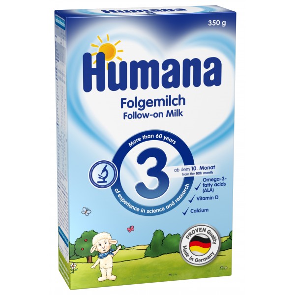 Суха молочна суміш Humana 3 з пребіотиками для подальшого годування дітей з 10 місяців, 350 г