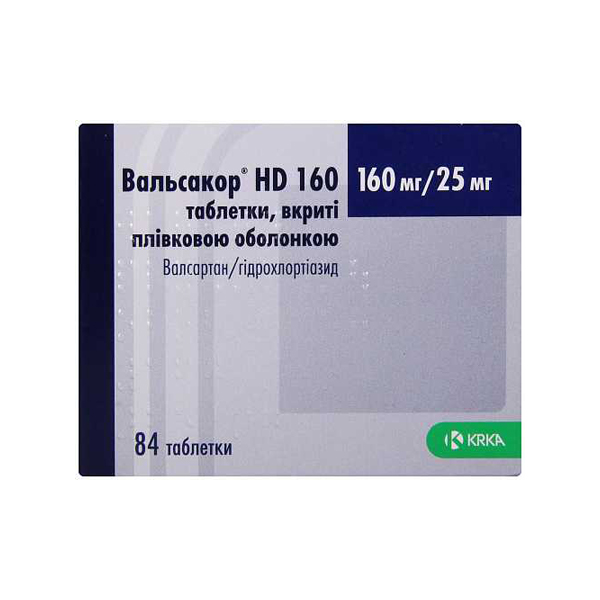 Вальсакор HD 160 таблетки, в/плів. обол. по 160 мг/25 мг №84 (14х6)
