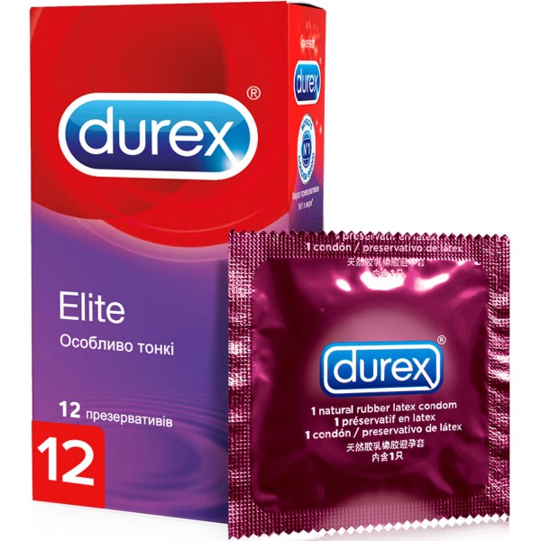 Презервативи латексні Durex Elite особливо тонкі, 12 штук