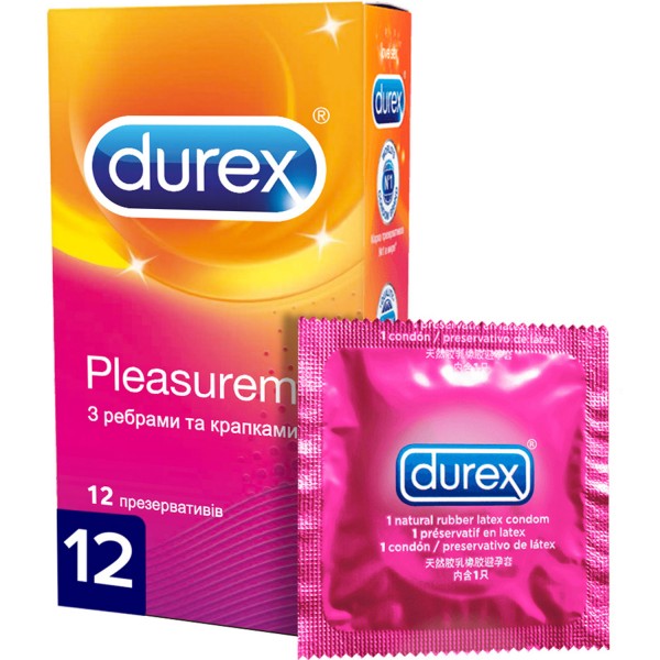 Презервативи латексні Durex Pleasuremax з ребрами і точками, 12 штук