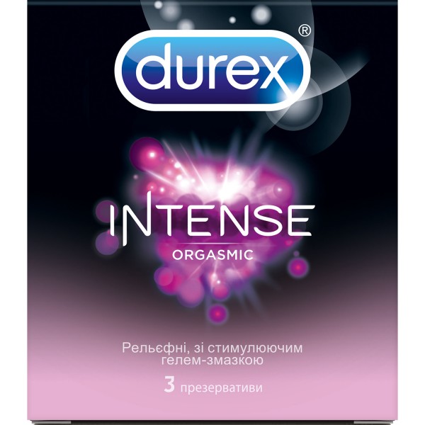 Презервативи латексні Durex Intense Orgasmic рельєфні, зі стимулюючим гелем-змазкою, 3 штуки