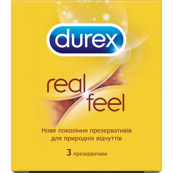 Презервативи з синтетичного латексу Durex Real Feel натуральні відчуття, 3 штуки