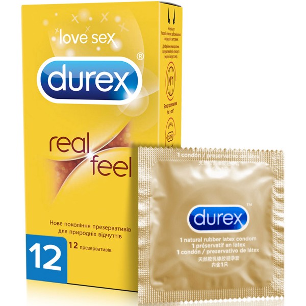 Презервативи з синтетичного латексу Durex Real Feel натуральні відчуття, 12 штук