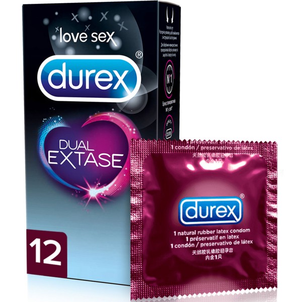 Презервативи латексні Durex Dual Extase рельєфні з анестетиком, 12 штук