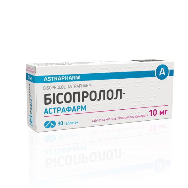 Бісопролол-Астрафарм таблетки по 10 мг №30 (10х3)