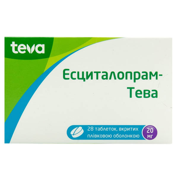 Есциталопрам-Тева таблетки, в/плів. обол. по 20 мг №28 (14х2)