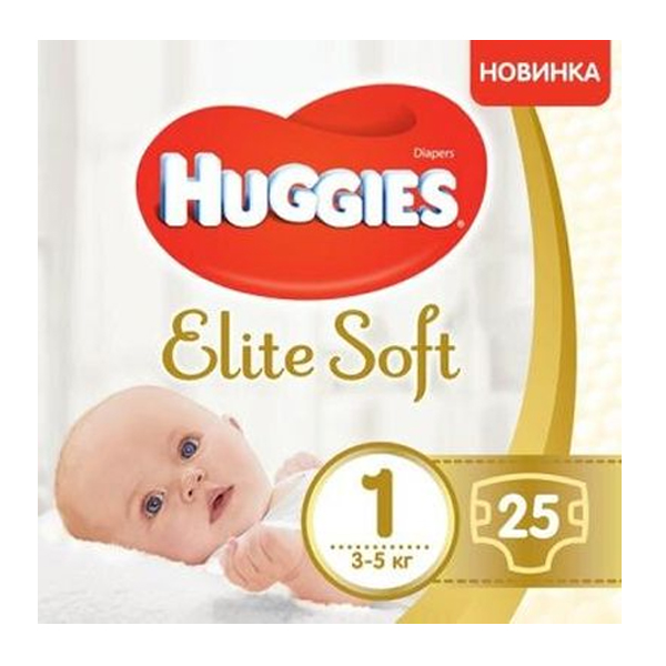 Підгузки дитячі Huggies Elite Soft, размер 1, 3-5 кг, 25 штук