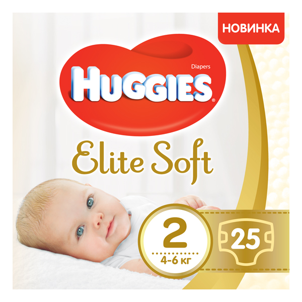 Підгузки дитячі Huggies Elite Soft, розмір 2, 4-6 кг, 25 штук