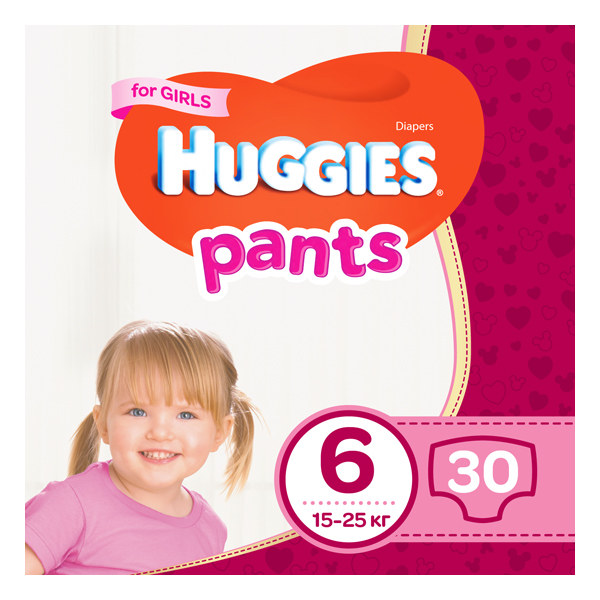 Трусики-підгузки дитячі Huggies Pants для дівчаток, розмір 6, 15-25 кг, 30 штук